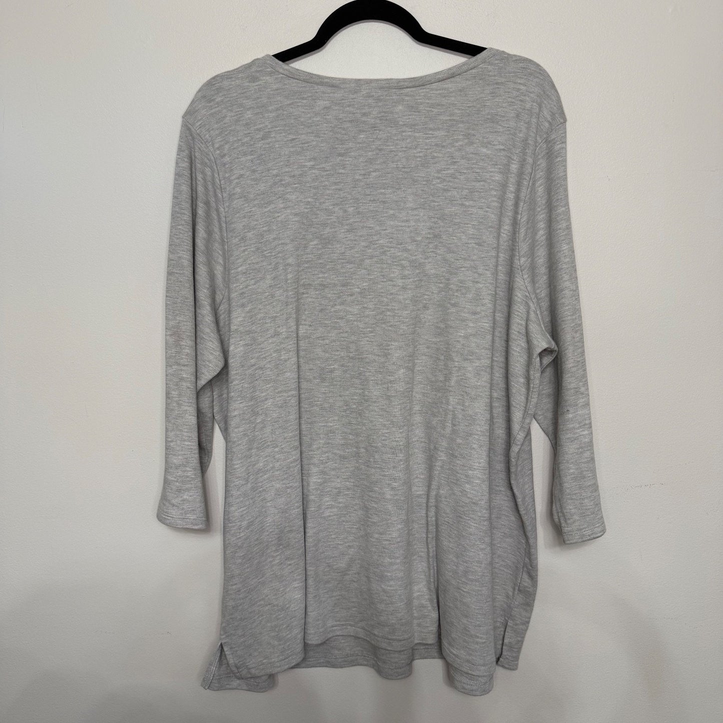 Quacker Factory by Jeanne Bice Womens 2X Rhinestone Pocket Gray Sparkle Top