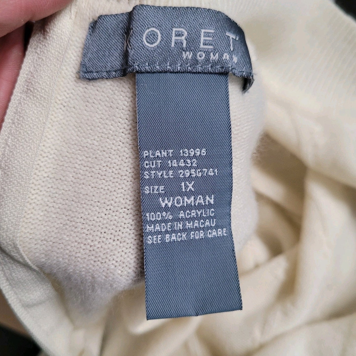 Koret Woman 1X Ivory Mock Neck Sweater Long Sleeve Cable Knit Pullover #15541