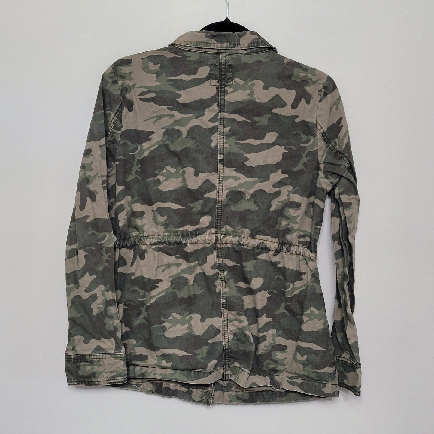 Old Navy Women’s Medium Green Camo Utility Jacket Zip Button Pockets Drawstring