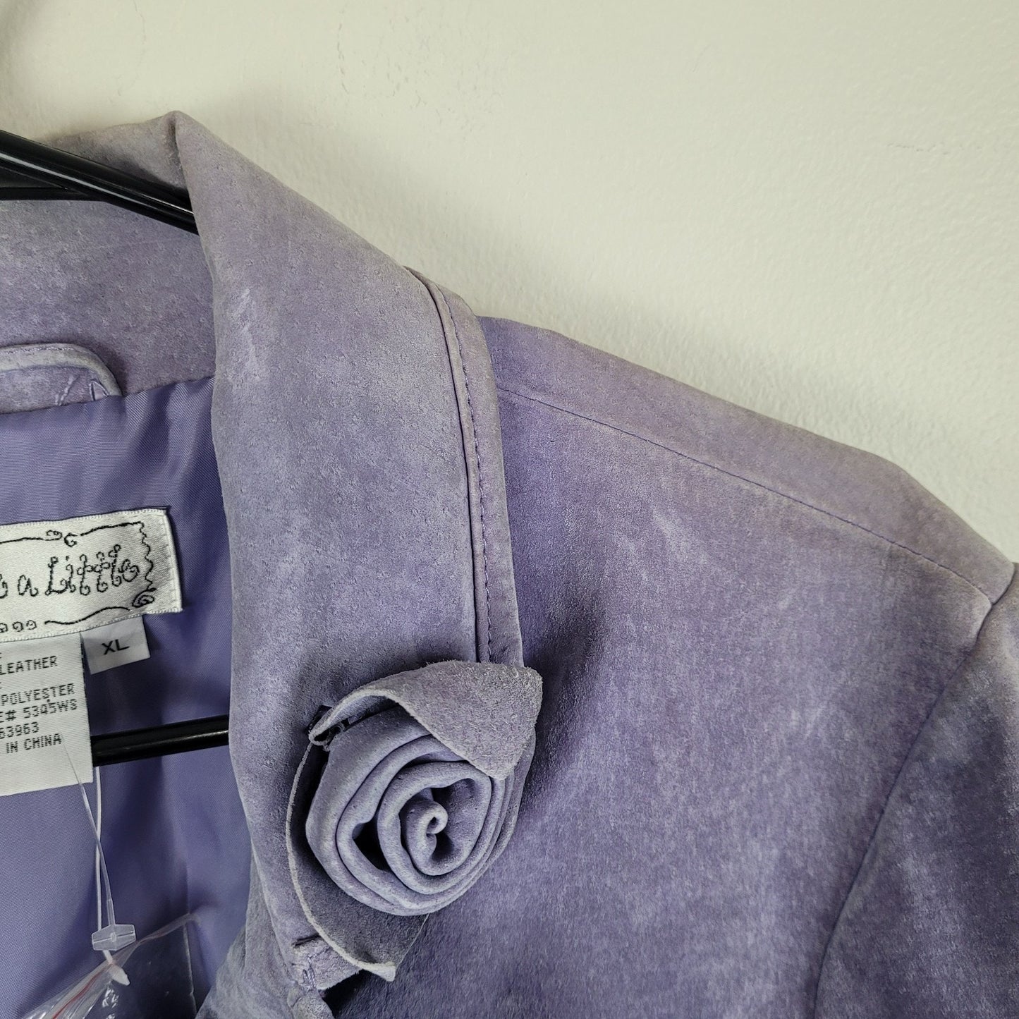 NWT Live a Little Womens M Lavender Suede Leather Jacket Floral Accent Blazer