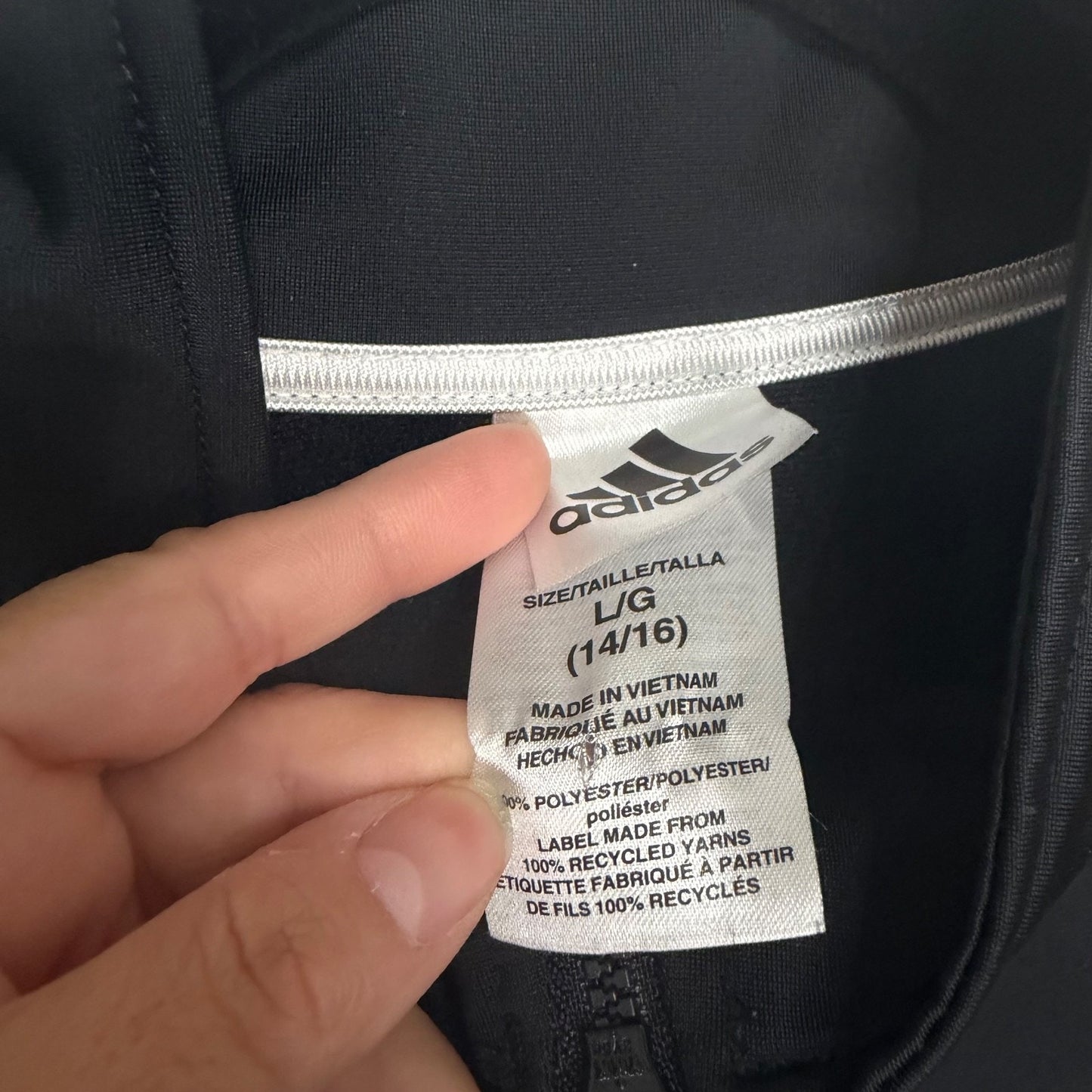 Adidas Youth Boys L 14/16 Track Jacket Black White 3-Stripes Full Zip