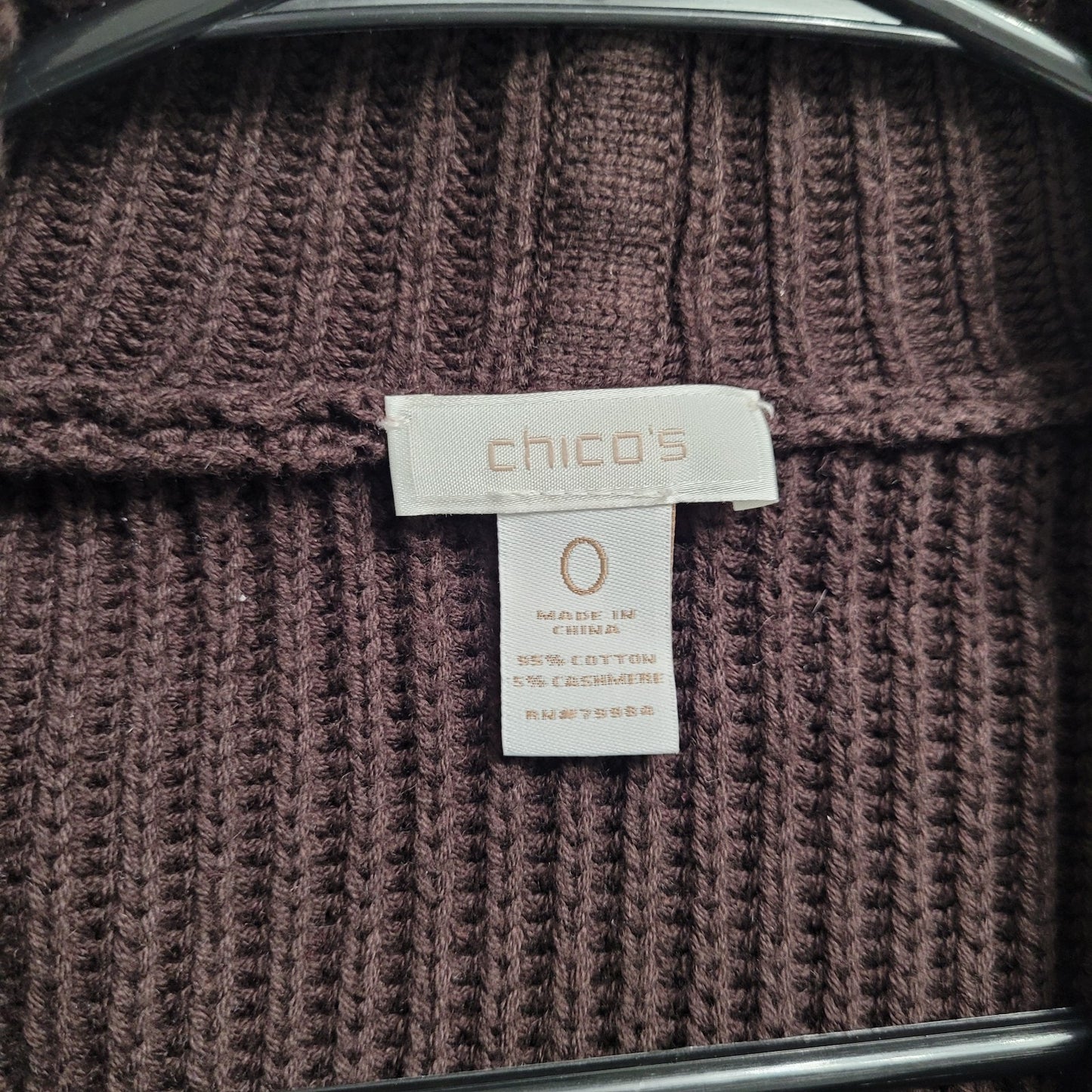 Chico’s Womens 0 (S) Chocolate Brown Cashmere Blend Sleeveless Cardigan Vest