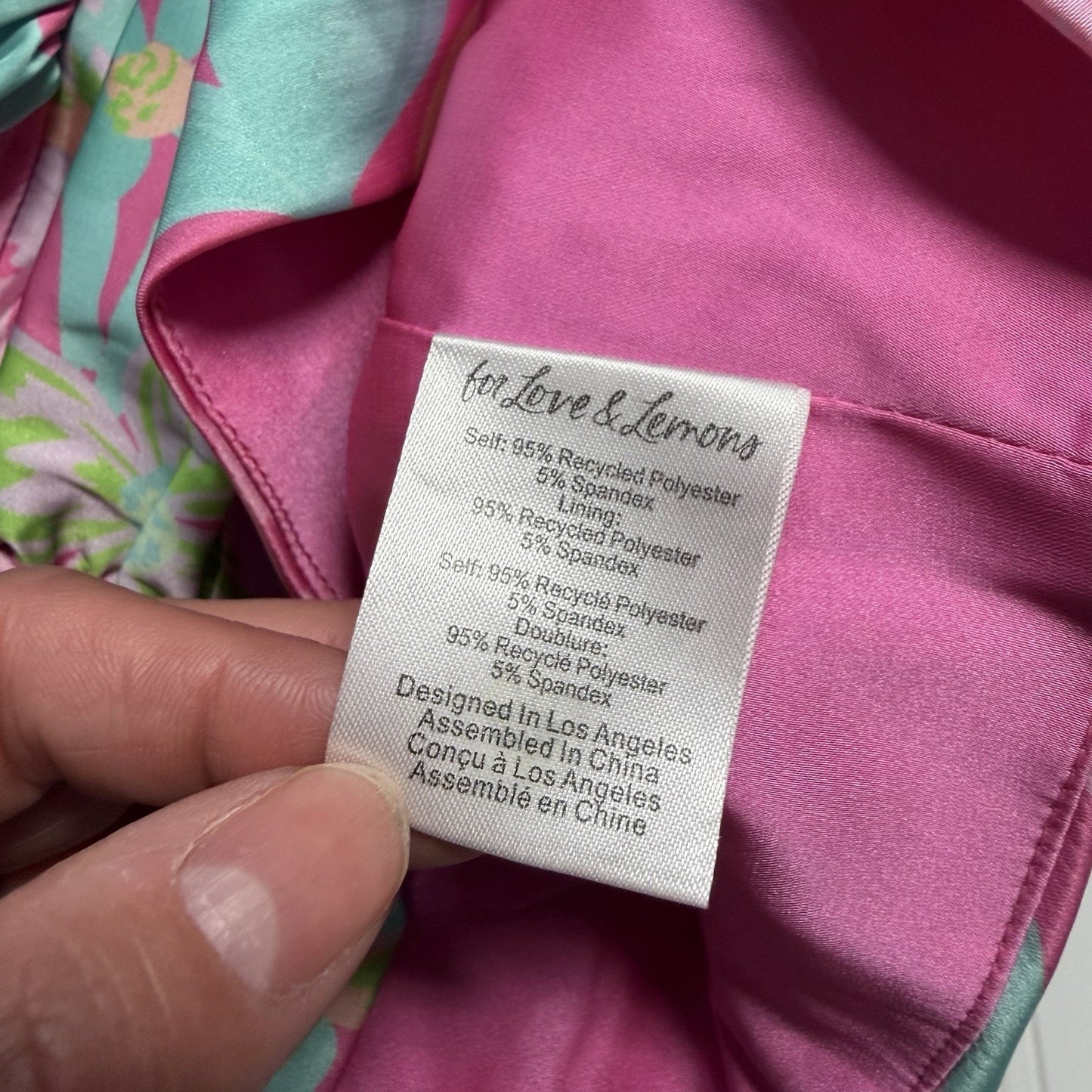 For Love & Lemons Julien Satin Crop Top in Pink/Green 45320