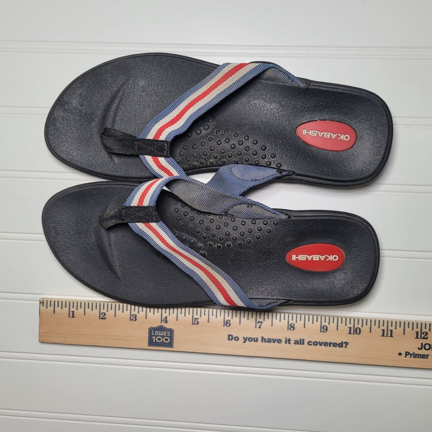 Okabashi Womens M/L Black Red Blue Flip Flop Sandals Comfort Slip On Beach