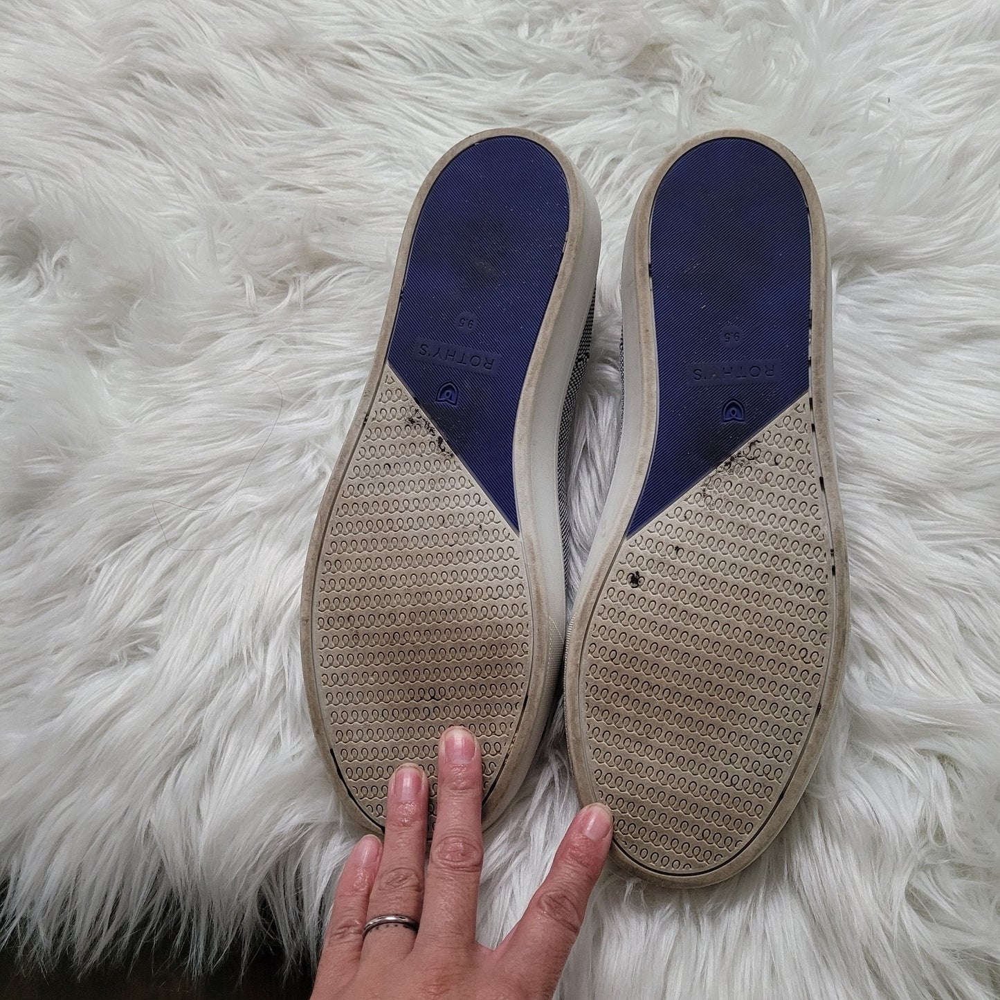 Rothy’s Women’s 9 The Original Sneaker Anchor Blue Knit Slip On Shoes Clean EUC