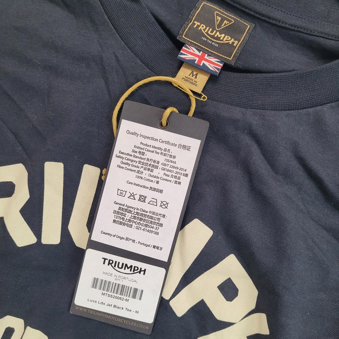 Triumph Motorcycles Womens Medium Luss Jet Black Tee Graphic T Shirt NWT