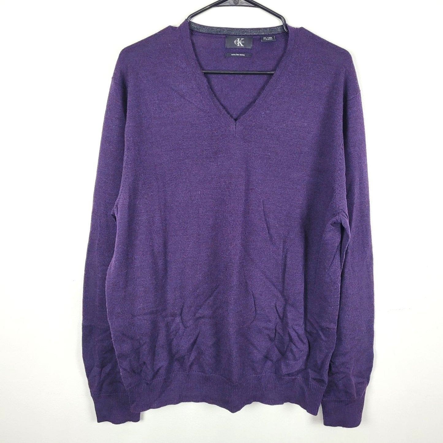 Calvin Klein Extra Fine Merino Wool V-Neck Sweater Men's XL Purple