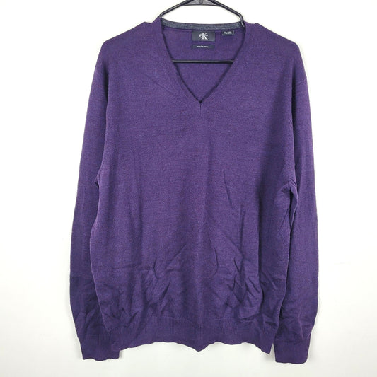 Calvin Klein Extra Fine Merino Wool V-Neck Sweater Men's XL Purple
