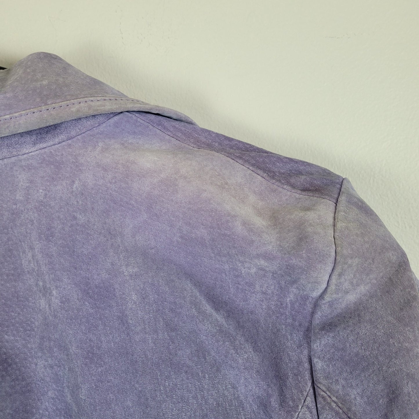 NWT Live a Little Womens M Lavender Suede Leather Jacket Floral Accent Blazer