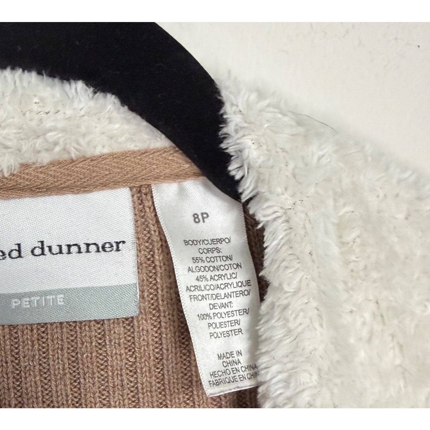 Alfred Dunner Womens 8P Open Cardigan Faux Fur Trim Brown Cozy Knit Penny Lane