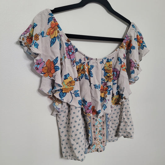 Gypsies & Moondust Women’s Small Top Beige Floral Boho Off Shoulder EUC