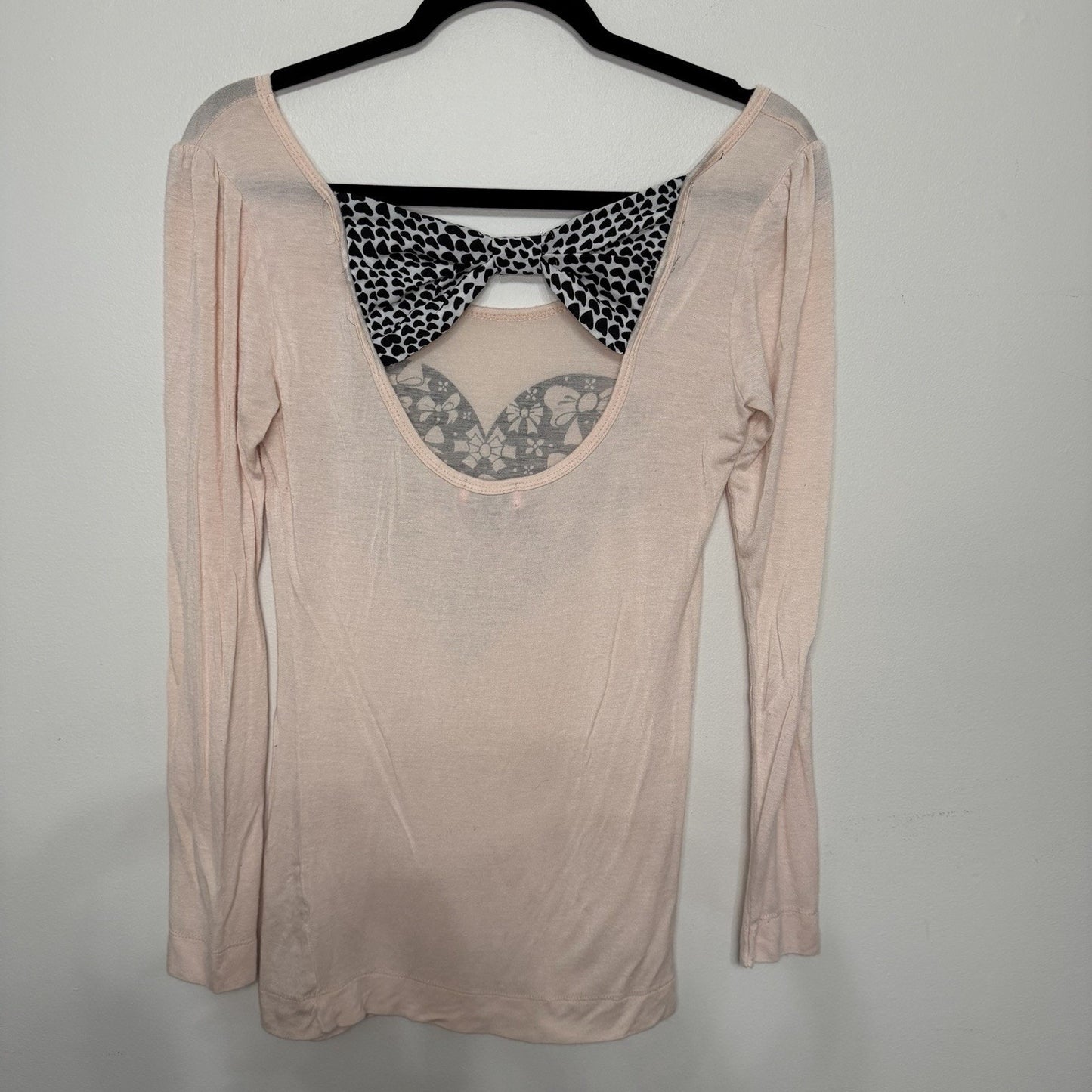 SugarHigh Y2K Medium Retro Pink Polka Dot Back Bow Detail Long Sleeve Shirt