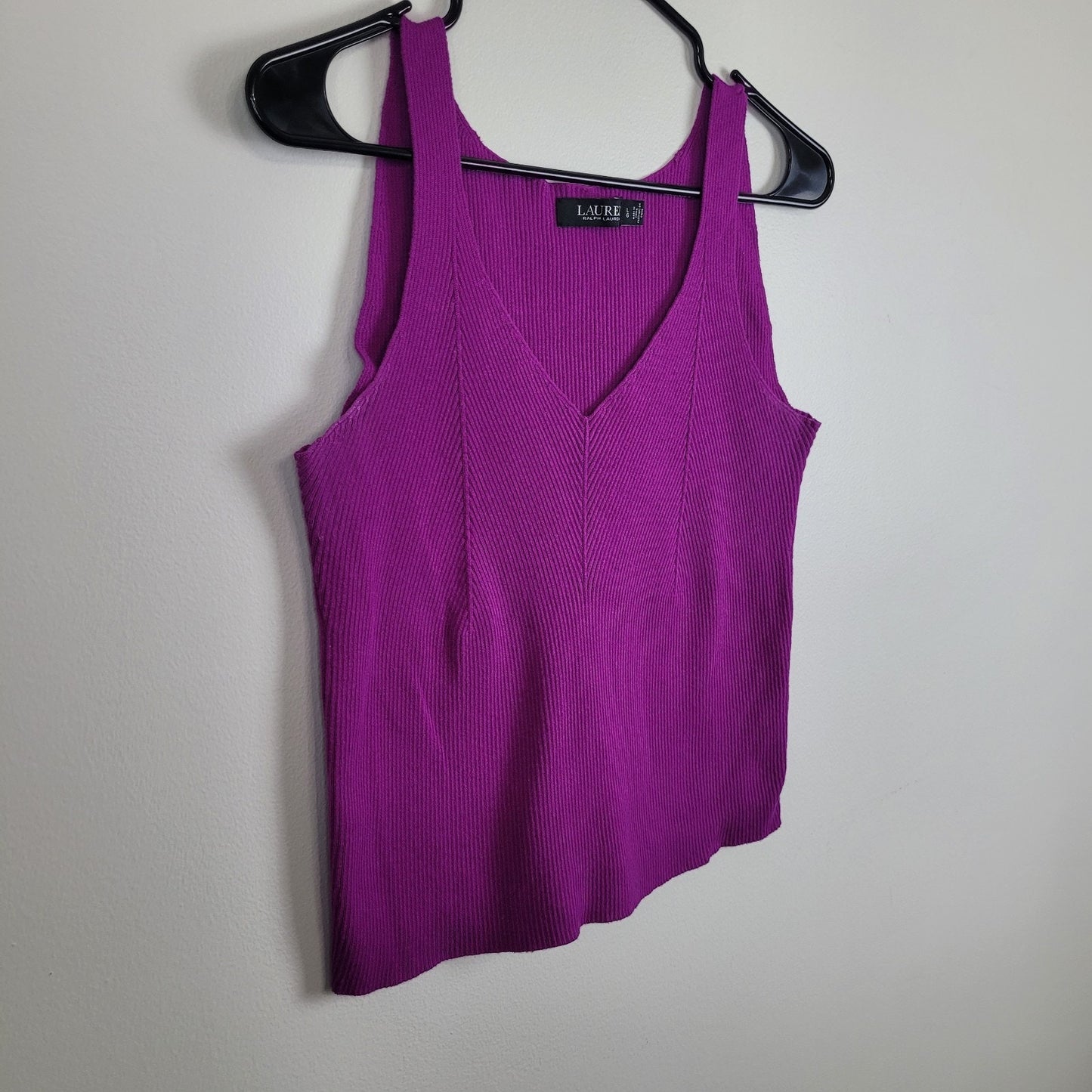 Lauren Ralph Lauren Womens Large Purple Knit V-Neck Tank Top Sleeveless