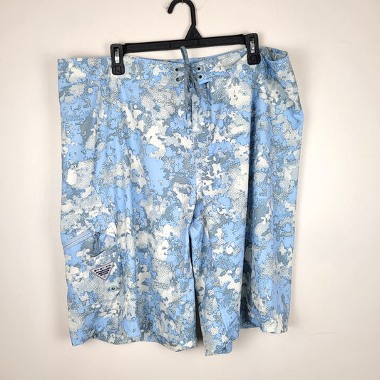 Columbia PFG Mens 42 Board Shorts Blue Camo Offshore Swim Trunks