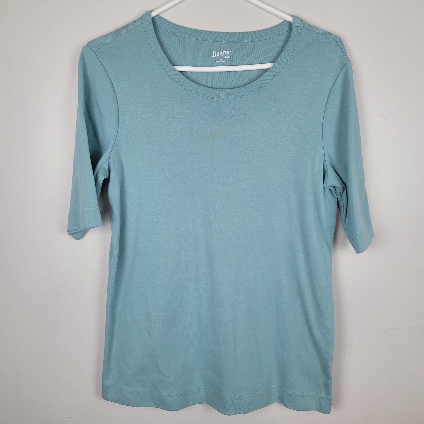 Duluth Trading Co Womens Medium Blue Short Sleeve Crew Neck T-Shirt Top