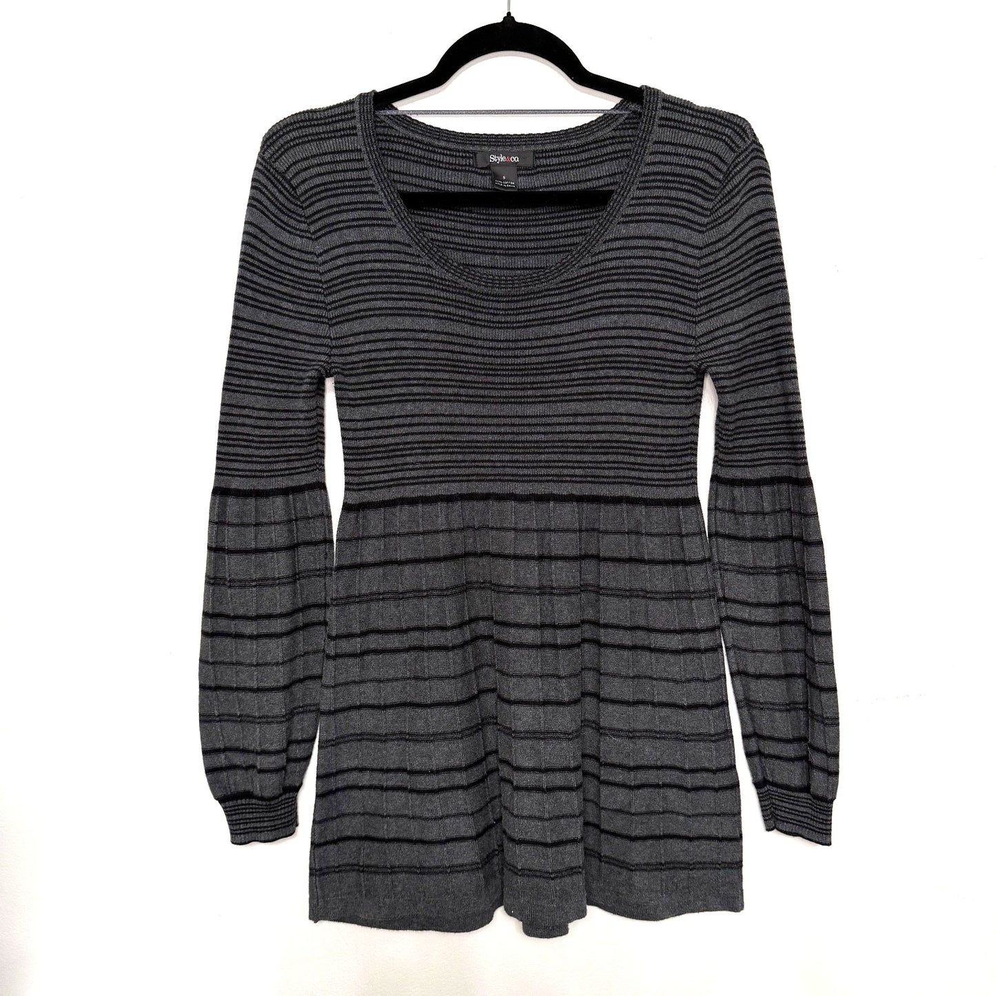 Style & Co Womens S Black Gray Stripe Mini Sweater Dress Long Sleeve Y2K