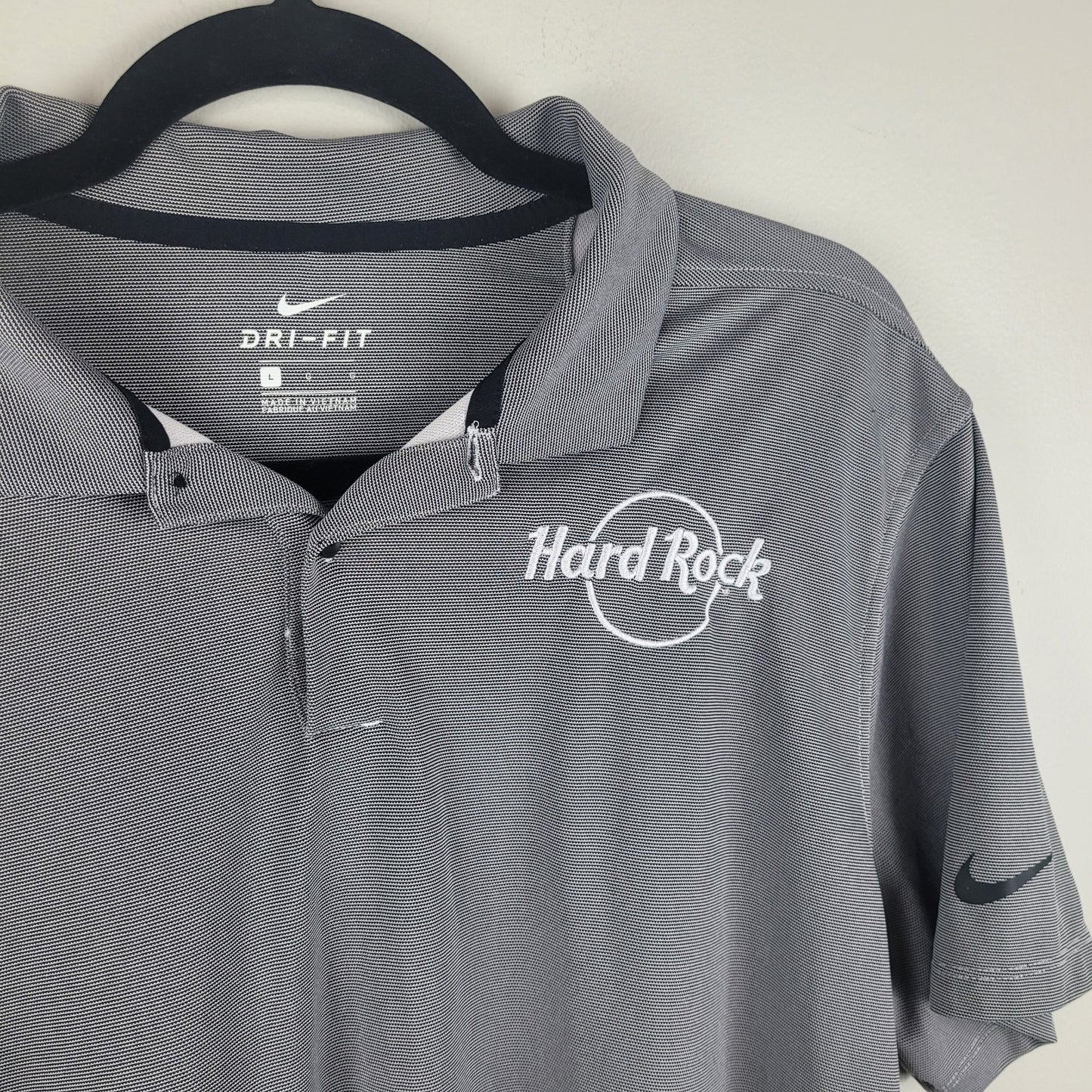 Nike Dri-Fit Mens Large Polo Shirt Gray Hard Rock Hotel Logo Golf Activewear VGU