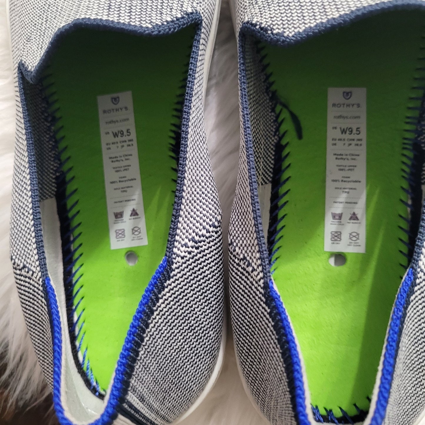 Rothy’s Women’s 9 The Original Sneaker Anchor Blue Knit Slip On Shoes Clean EUC