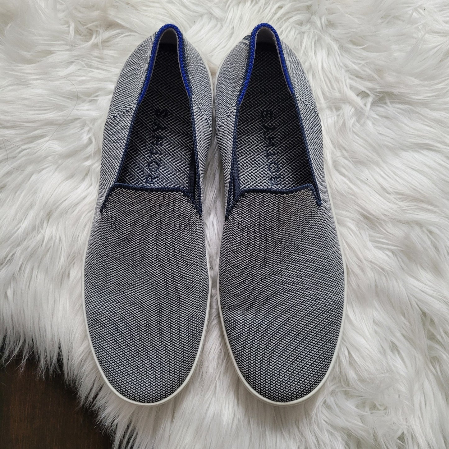 Rothy’s Women’s 9 The Original Sneaker Anchor Blue Knit Slip On Shoes Clean EUC