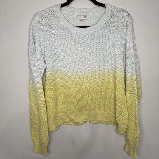 SO Womens Medium Sweater White to Yellow Ombre Knit Long Sleeve Crew Neck