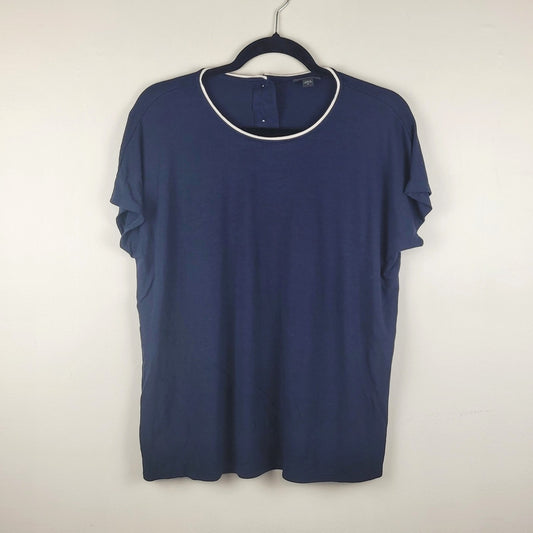 J Jill Wearever Collection Womens Medium Navy Blue Blouse Short Sleeve VGUC
