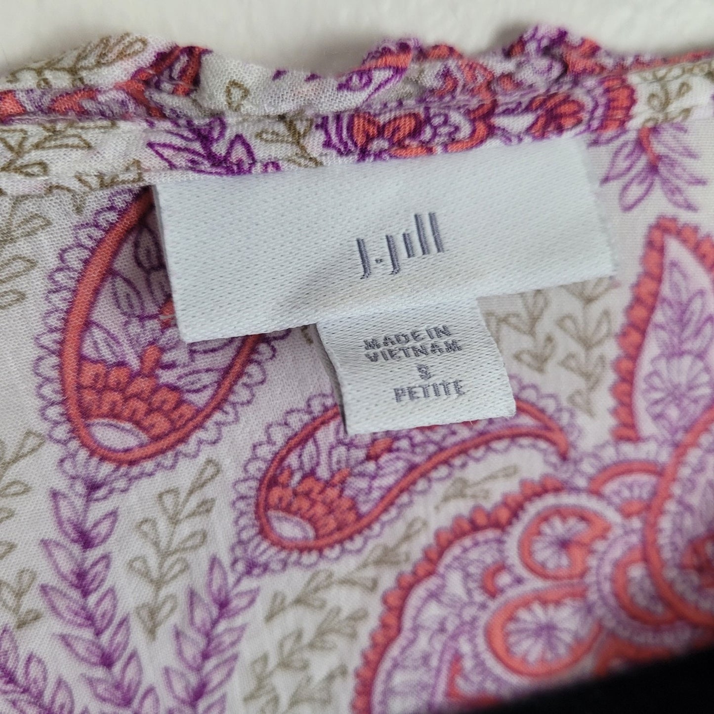 J.Jill Womens S Petite Blouse Pink Paisley Ruffle Short Sleeve Top