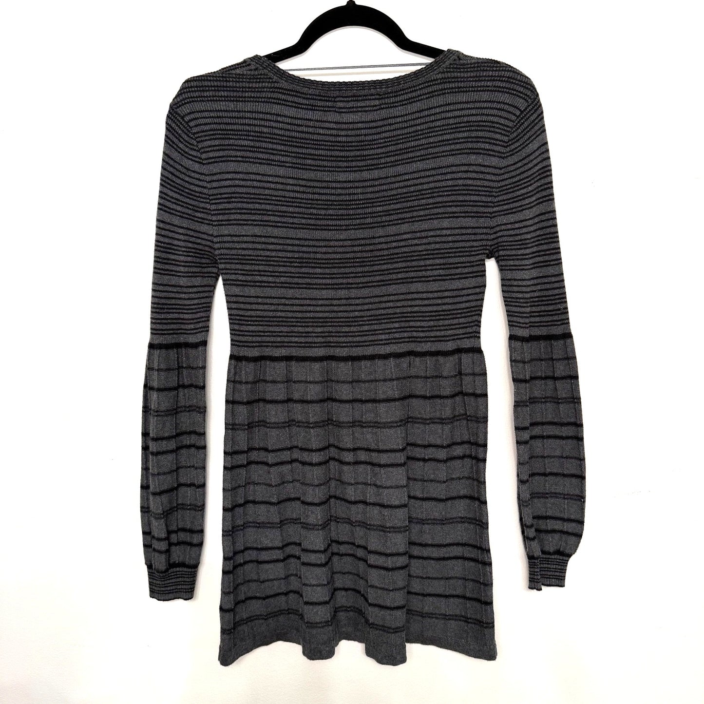 Style & Co Womens S Black Gray Stripe Mini Sweater Dress Long Sleeve Y2K