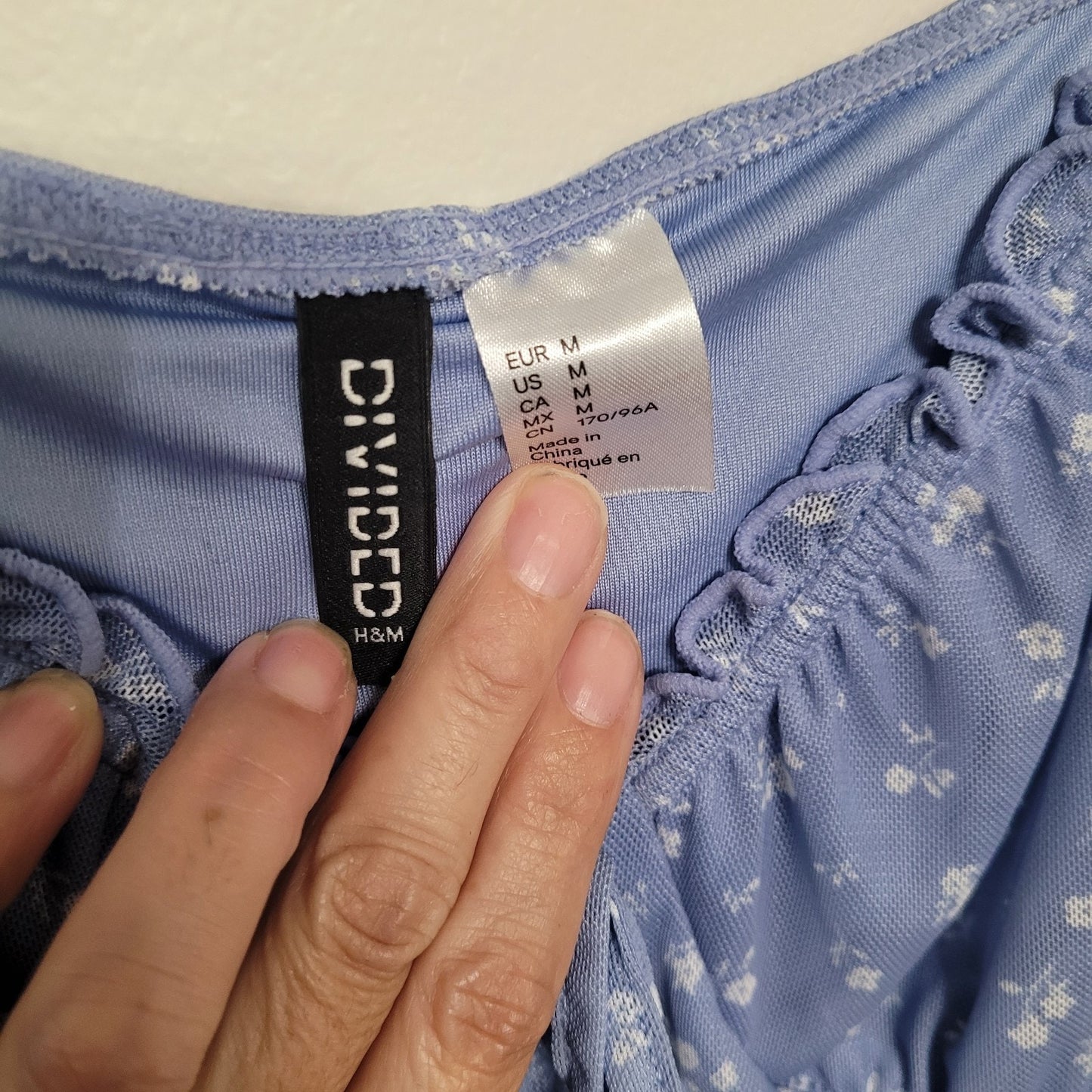 Divided H&M Blue Floral Ruched Dress Medium 90s Y2K Fairy Whimsigoth