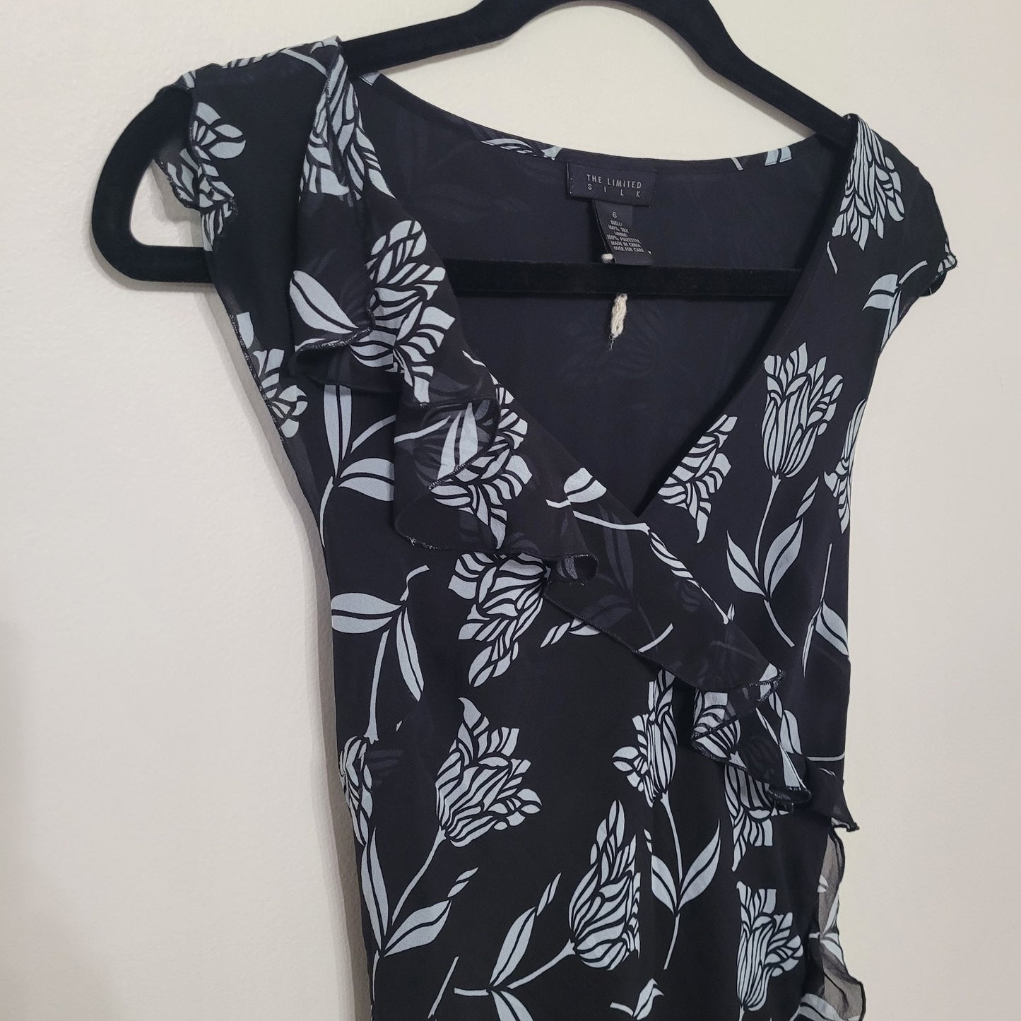 The Limited Dress Navy Women 6 Floral Silk Ruffle Y2K 90s Fairy Whimsigoth Midi