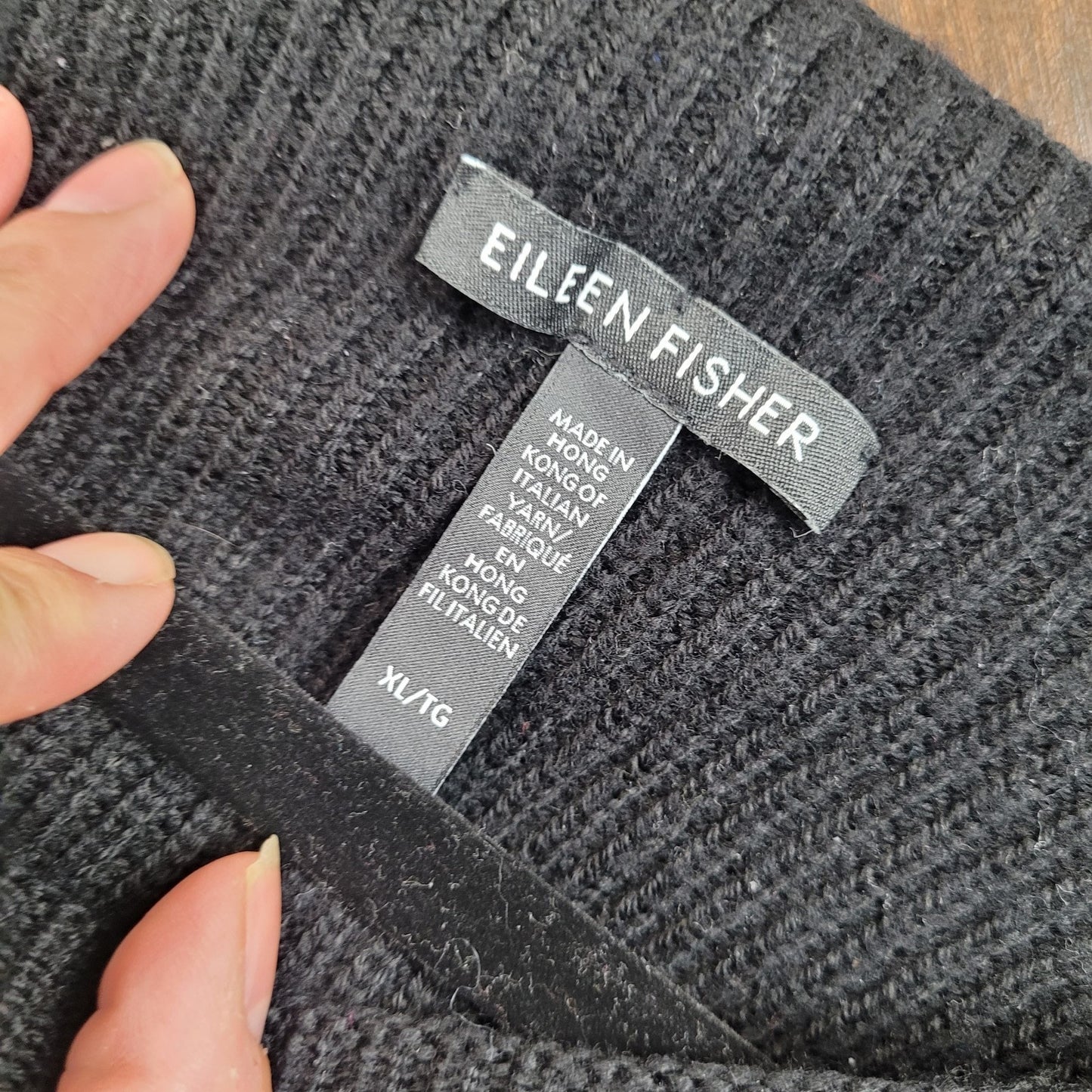 Eileen Fisher Women’s XL Extra FineMerino Wool Sweater Dress Black Grey Rib Knit