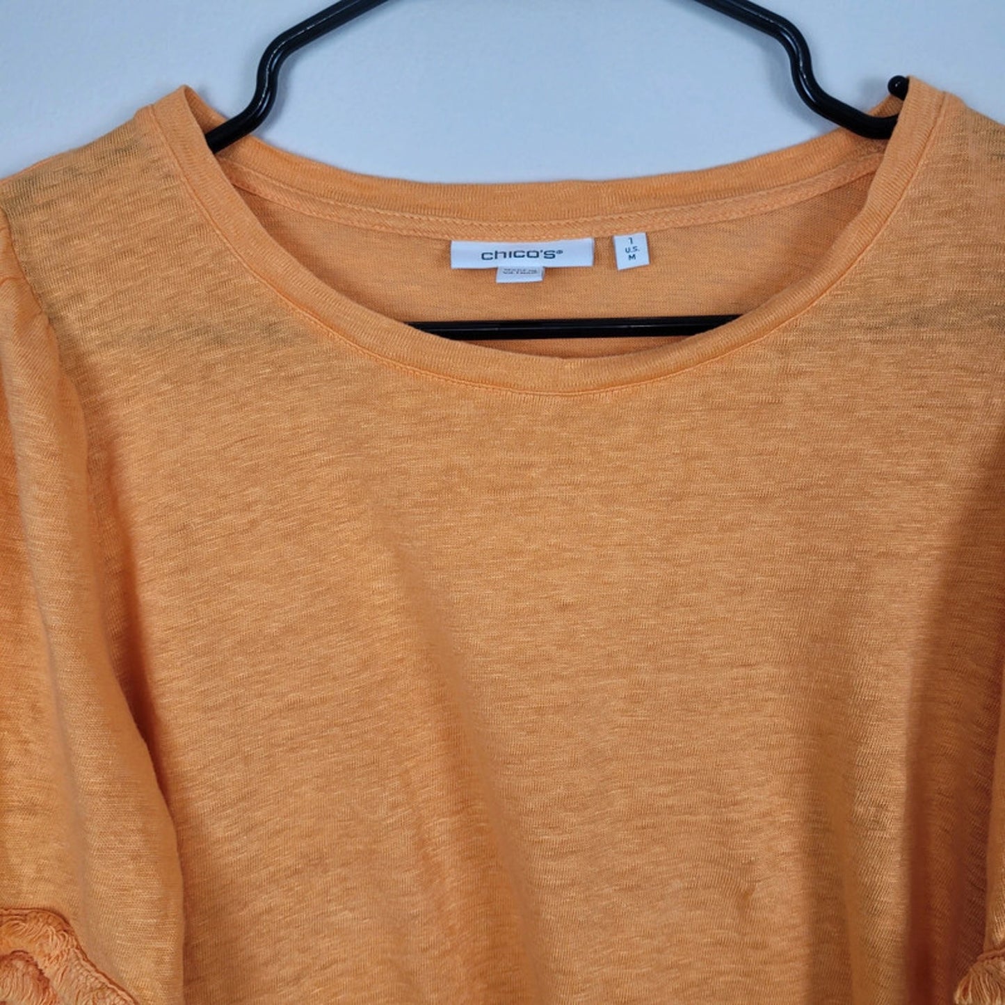 Chicos Size 1 Orange Fringe Sleeve Top