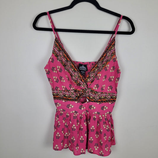 Angie Womens M Pink Floral V-Neck Tank Top NWT Y2K Boho Festival Front Cutout