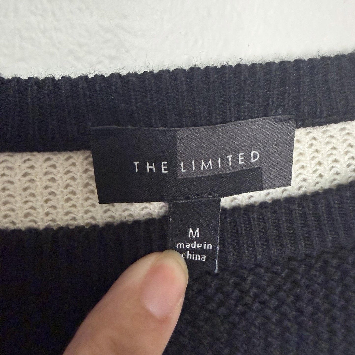 The Limited Womens M Green Black White Stripe Knit Sweater Classic Workwear Chic