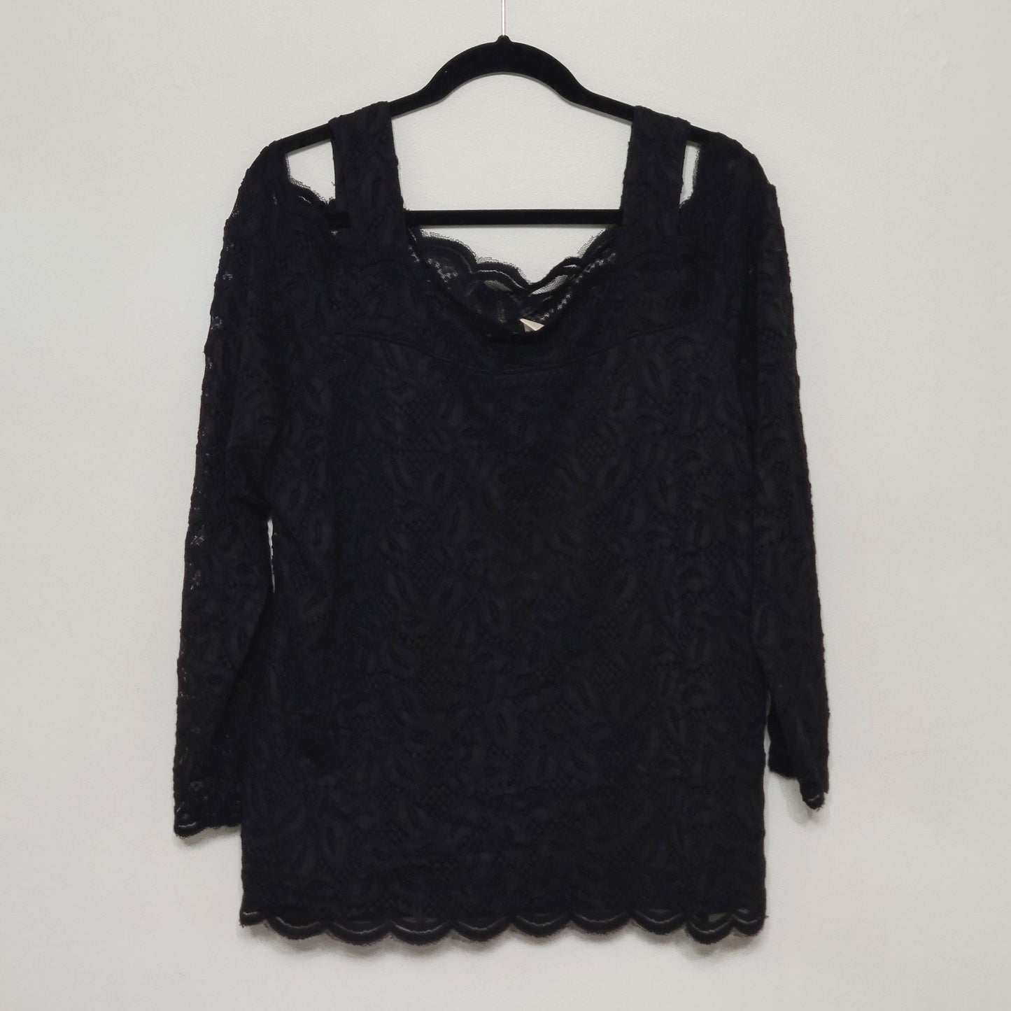 Chico's Black Cold Shoulder Poplin Sleeve Knit Top Size 3 XL/16-18