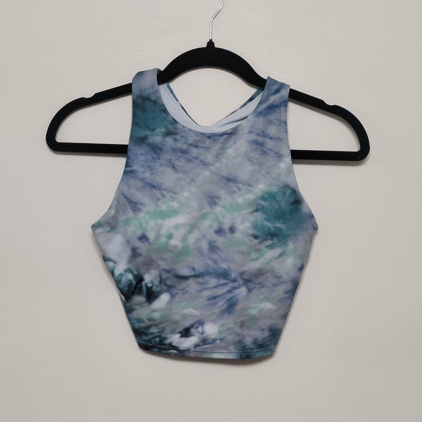 Athleta XS Conscious Crop Bra Solarize Chrome Blue Printed Padded Shelf Bra