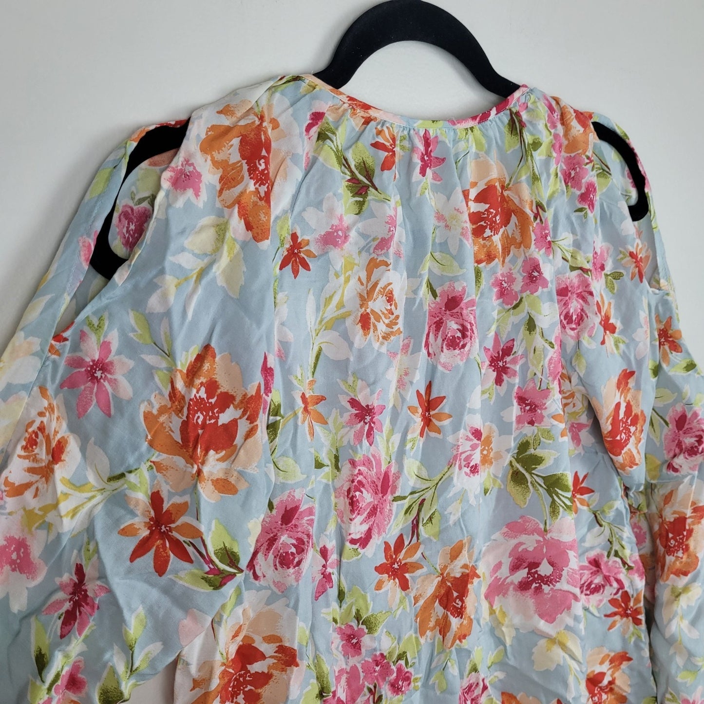 J.Jill Womens S Petite Floral Blouse Multicolor Round Neck Cold Shoulder LS