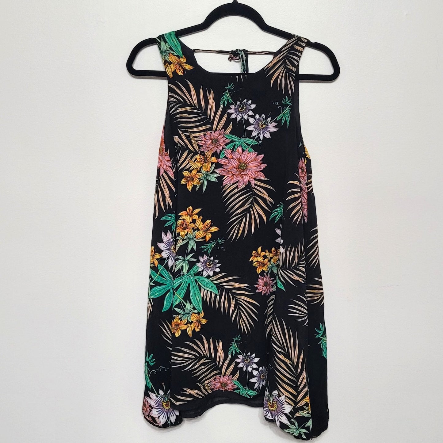 Umgee Women’s Small Black Floral Print Sleeveless Mini Dress