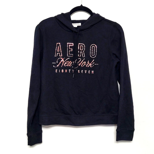 Aeropostale Women’s Medium Black Hoodie Metallic Rose Gold Logo NWT Comfortcore