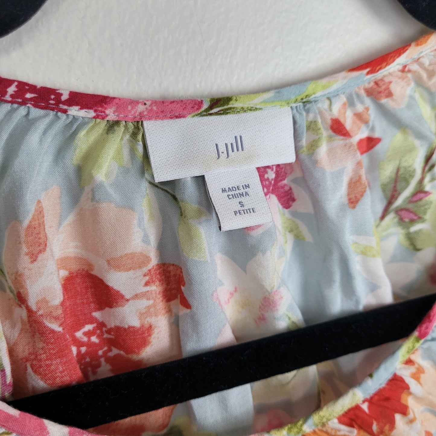 J.Jill Womens S Petite Floral Blouse Multicolor Round Neck Cold Shoulder LS