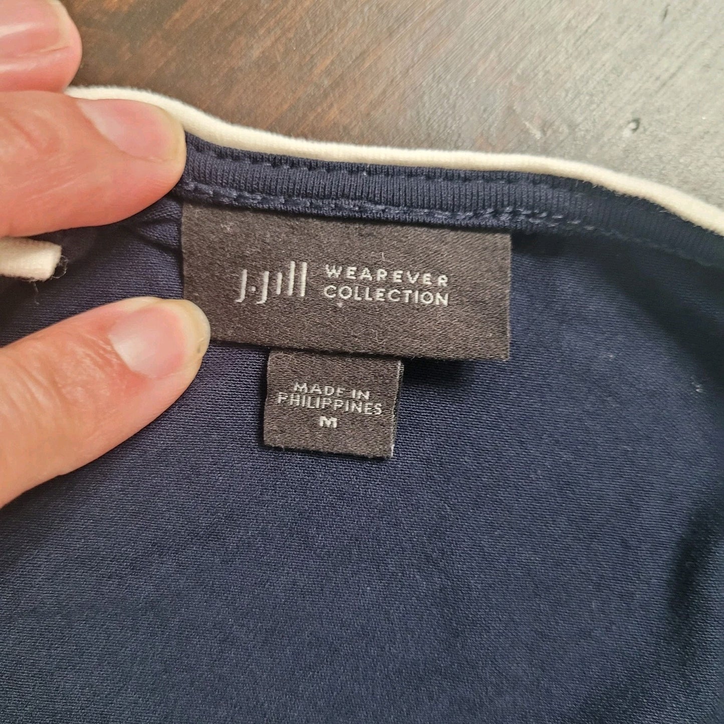 J Jill Wearever Collection Womens Medium Navy Blue Blouse Short Sleeve VGUC