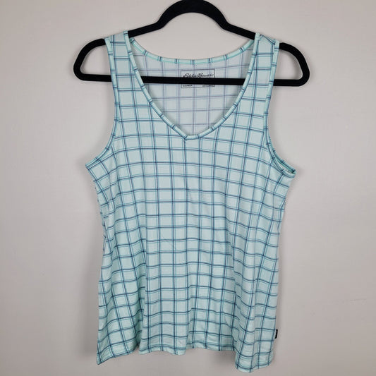 Eddie Bauer Womens Medium Pajama Tank Top Green Gray Plaid Soft Sleepwear Lounge