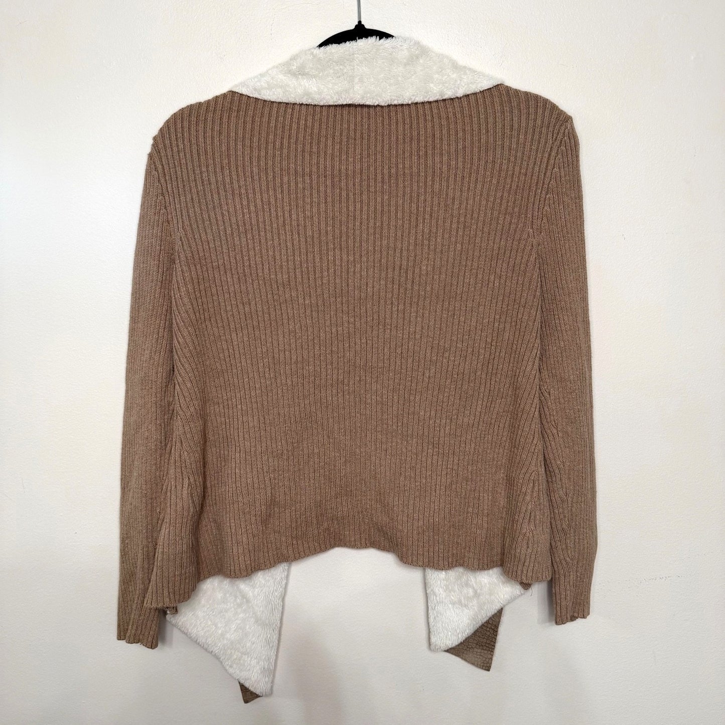 Alfred Dunner Womens 8P Open Cardigan Faux Fur Trim Brown Cozy Knit Penny Lane