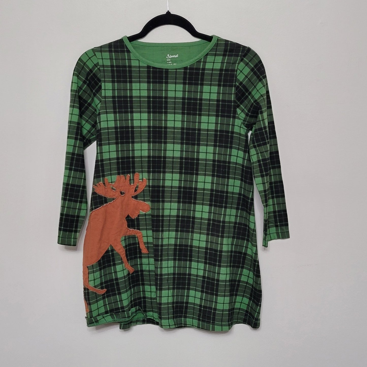 Leveret Girls 12Y Dress Green Black Plaid Moose Print Long Sleeve Holiday