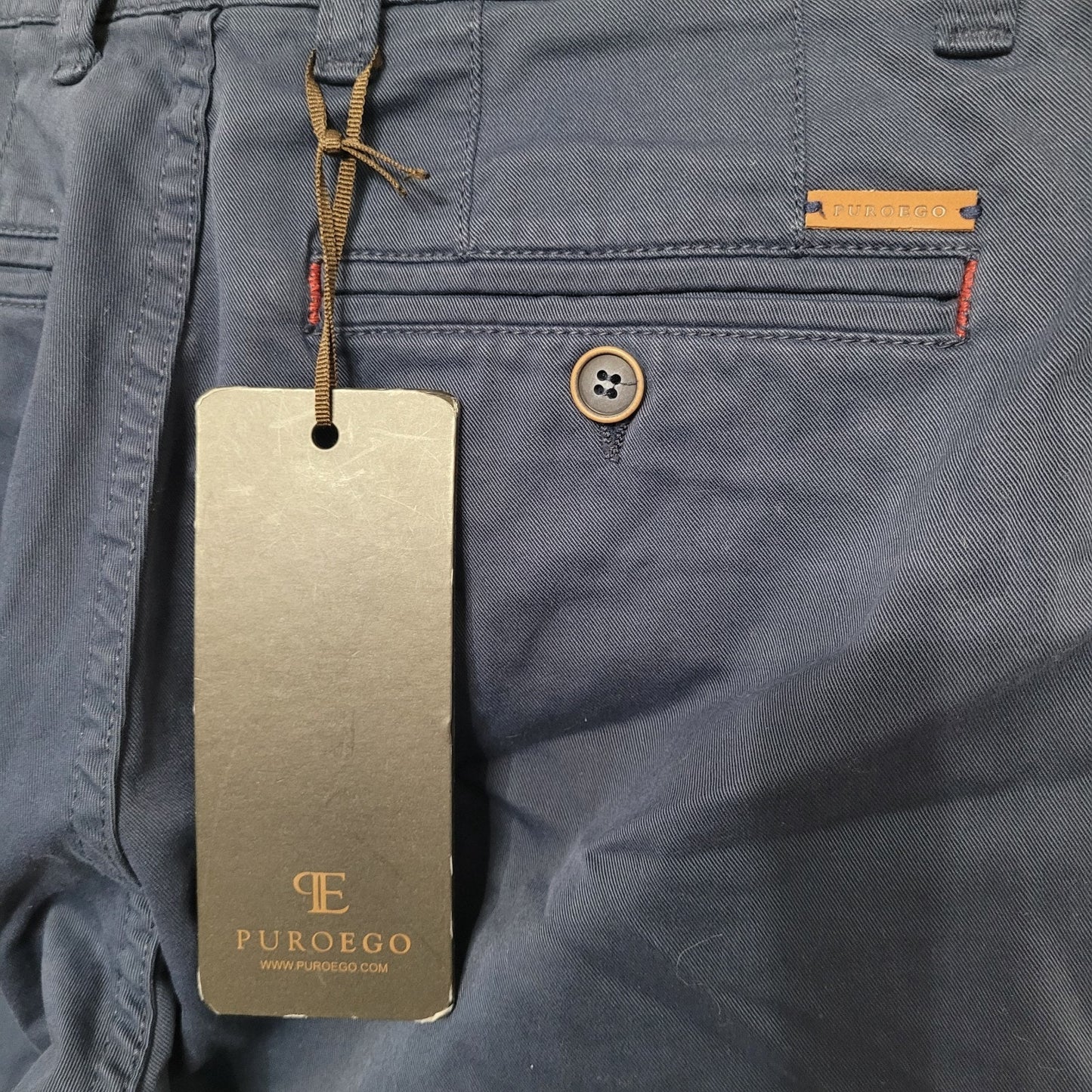 PuroEgo Men’s Navy Chino Pants Cotton EUR 40 / US 28x32 Slim Fit