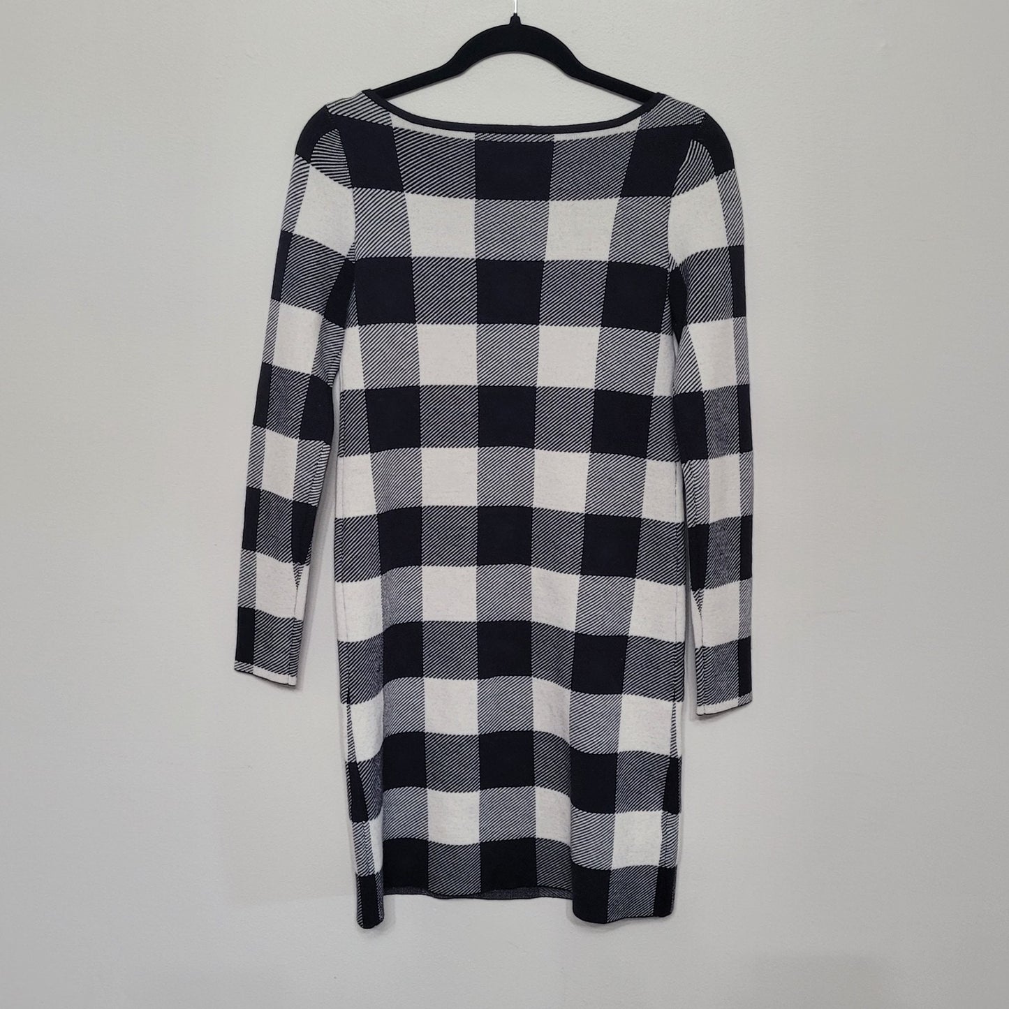 Ann Taylor Women’s XS Sweater Wool Dress Black White Buffalo Plaid Long Sleeve