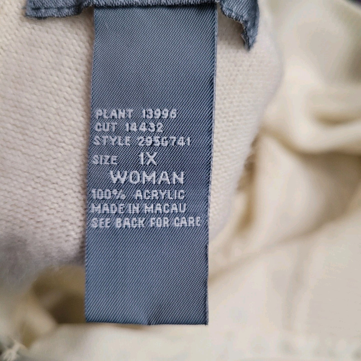 Koret Woman 1X Ivory Mock Neck Sweater Long Sleeve Cable Knit Pullover #15541