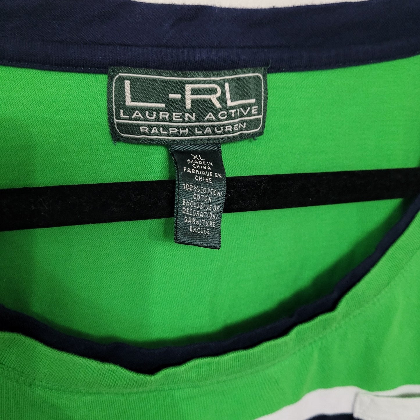 Ralph Lauren Striped T-Shirt XL Green Navy Blue Nautical Short Sleeve Cotton
