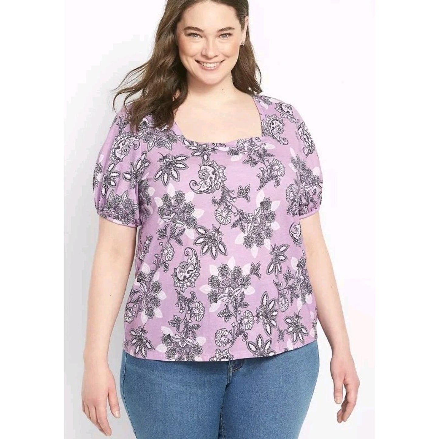 Lane Bryant Purple Paisley Chiffon Top 26/28 Kimono Sleeves Boho NWT