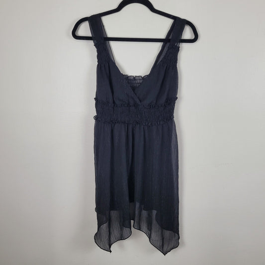 Vintage Jordache Y2K Juniors Large Black Babydoll Tunic Metallic Sheer Hem Club