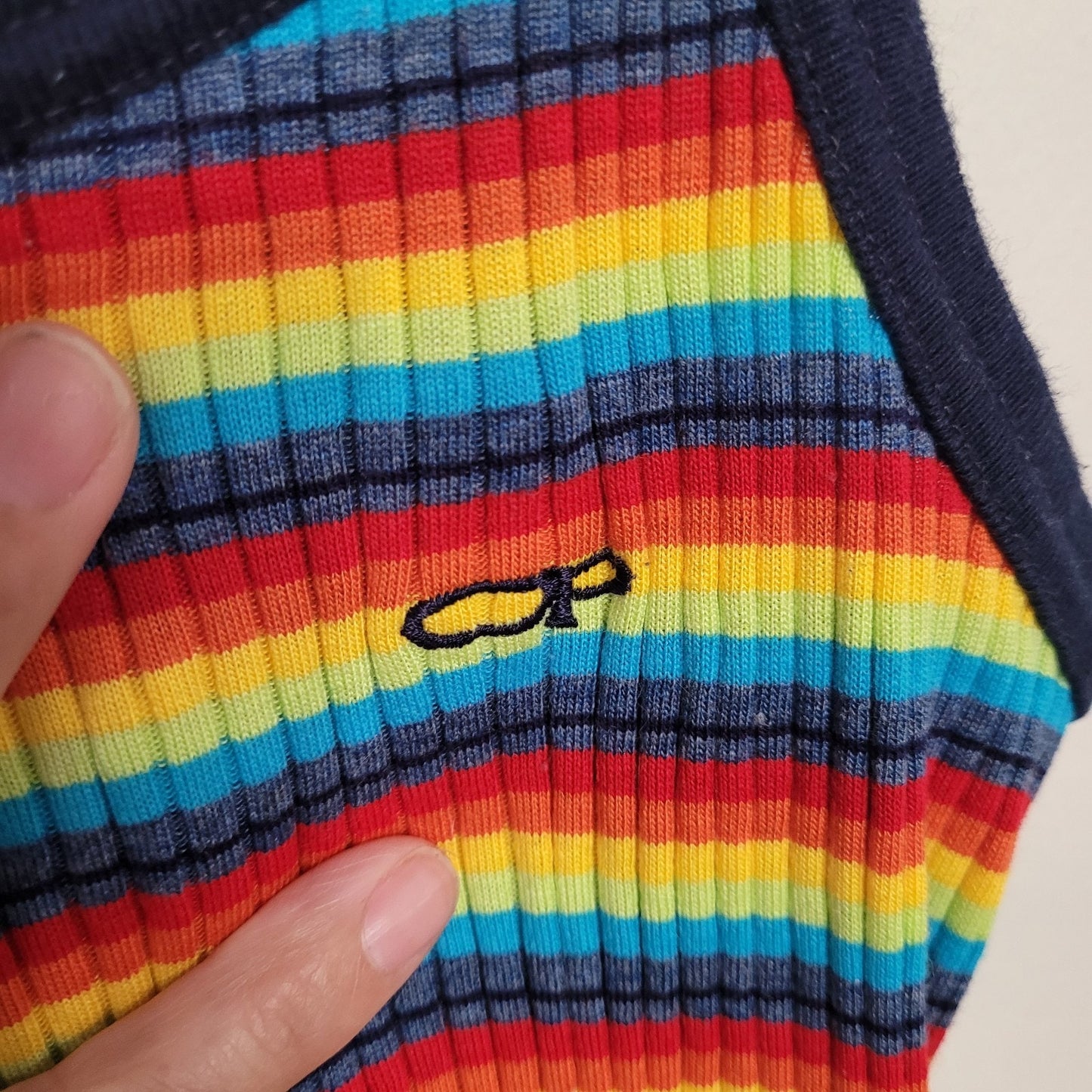 Ocean Pacific Rainbow Stripe Dress Medium Ribbed Knit Y2K Bodycon Vintage